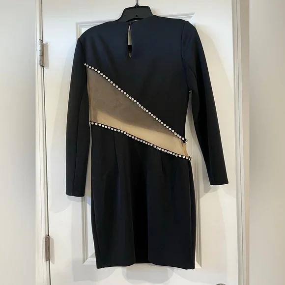 ASOS Design Black Long Sleeve Mesh and Rhinestone Bodycon dress - Picture 5 of 11